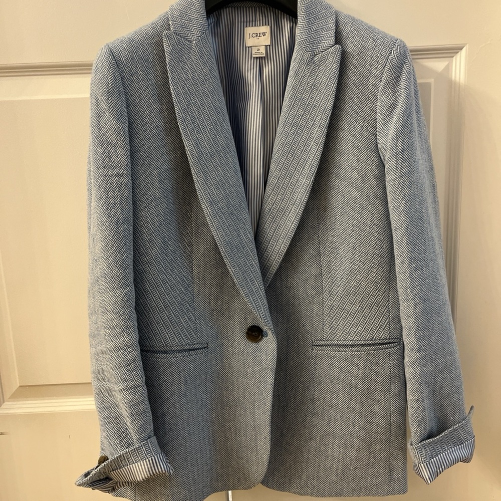 J. Crew Factory women's Blue and white herringbone Blazer